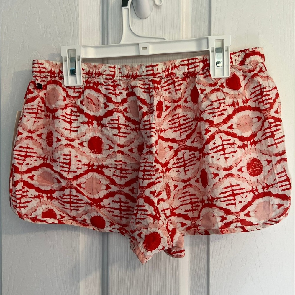 Roxy‎ Run Away Shorts Jr L Bloom Pink Eye Batik Print Drawstring Viscose NWT - Picture 3 of 8